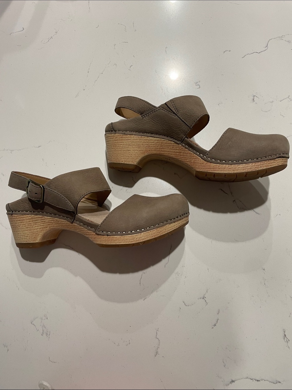 Dansko Taupe Nubuck Slingback Clogs